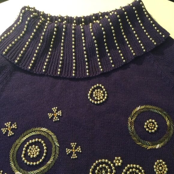 Vilxi International Purple n Gold Ladies Bedazzled sweater Vintage size: M - Picture 2 of 5